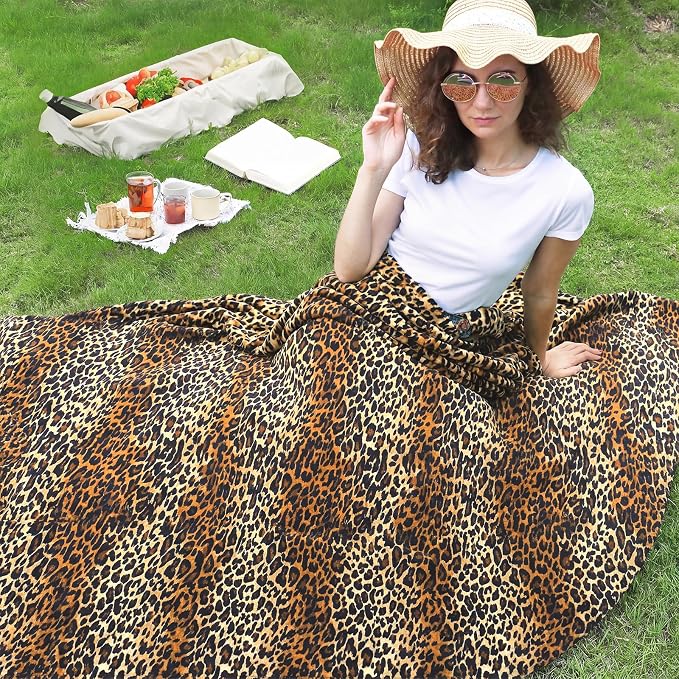 Leopard Print Blanket Fleece Throw for Bed Sofa Travel and Camping, Soft Cozy Fluffy Plush Blanket for All Seasons, Cheetah Print Throw for Birthday Gifts 50"x60"