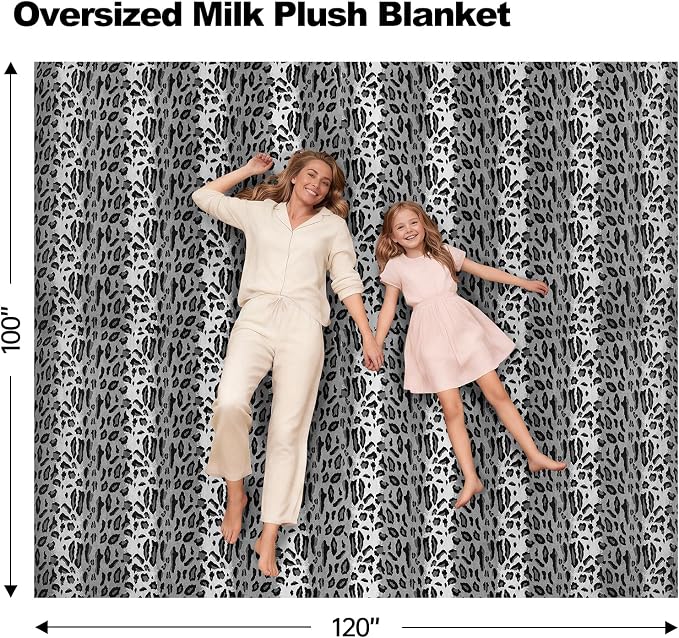 Cozy Bliss Leopard Print Fuzzy Throw Blanket for Bed & Couch, Thick Soft Warm Fleece Blankets for Room Decor, for Girls Kids Women Men, Snow Leopard, Grey 100"*120"