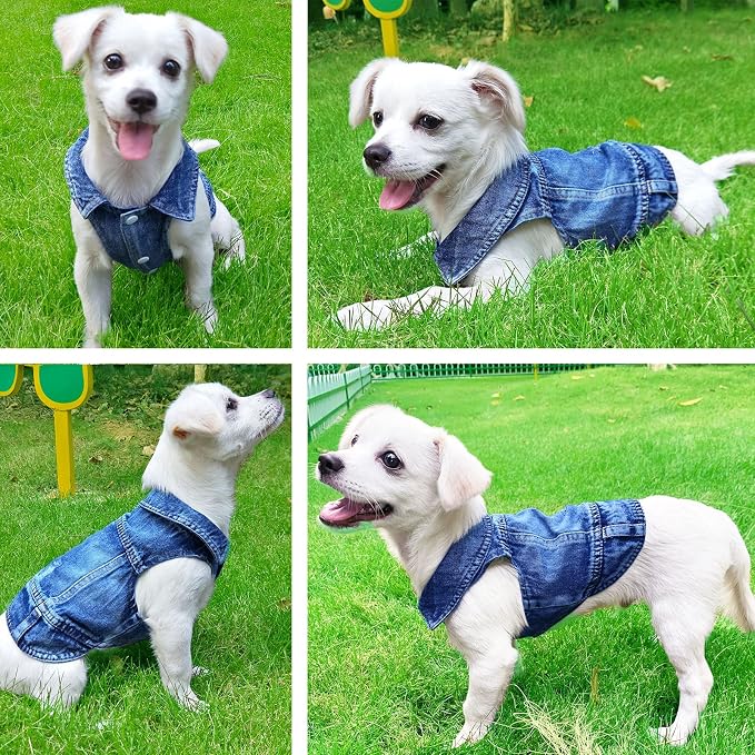 Dog Jean Jacket,Blue Denim Vest,Cute Clothes for Small Dogs&Cats | Soft Washed Cotton Denim Costume,Cool Apparel Dress Shirt for Puppy,Classic Coat Outfit for Small Dogs Cats Boy Girl