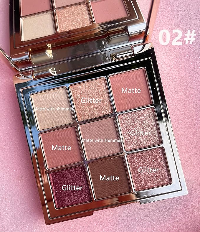 9 Colors Eyeshadow Palette, Matte & Shimmer & Glitter Eye Shadow, Highly Pigmented Silky Smooth Powder Waterproof Long Lasting Makeup Palettes. (Color 2)