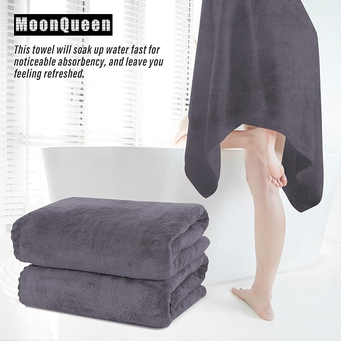 MOONQUEEN 2 Pack Premium Bath Towel Set - Quick Drying - Microfiber Coral Velvet Highly Absorbent Towels - Multipurpose Use as Bath Fitness, Bathroom, Sports, Yoga Towel (Dark Grey, Bath Towel)