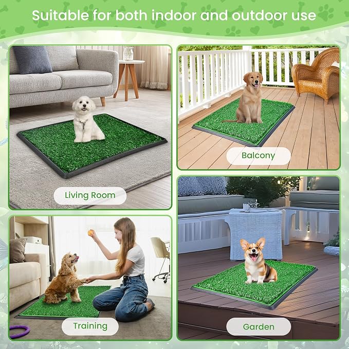 Dog Grass Pad with Tray, Dog Grass Potty Patch Bathroom Mat, 20x25inch, 2 Reusable Artificial Turf, Washable Pee Pad for Puppy Training, Dog Litter Box, Portable Perfect Indoor Outdoor Use