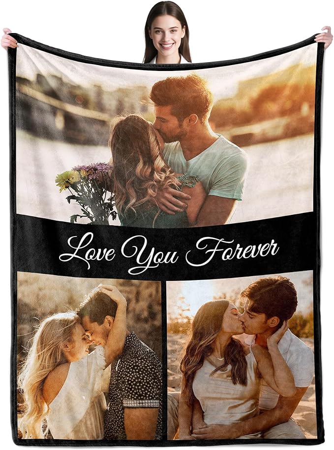 SHIPS NEXT DAY Custom Blanket with Picture Text Personalized Throws Blanket with Photos Customize Blanket Customizable Blankets Customized Gifts for Mom Dad Couple Girlfriend Boyfriend Wife Husband