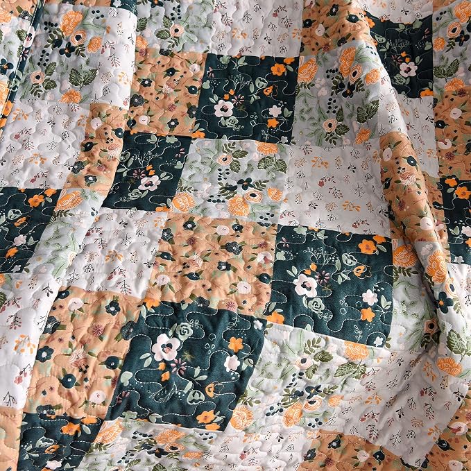 Exclusivo Mezcla Reversible Boho Quilted Throw Blanket, 50"x 60" | Lightweight Summer Quilt Throw, Designed for Bed/ Couch/ Sofa, Navy Patchwork Pattern