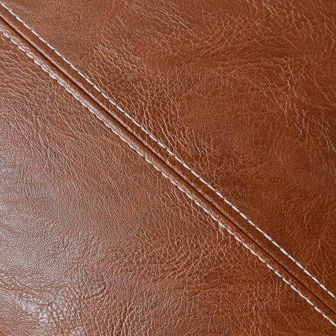 Fancy Homi Brown Boho Long Square Faux Leather Decorative Throw Pillow Covers 26x26 Inch for Living Room Couch Bed Sofa, Hand Stitched Cushion Case, Rustic Modern Farmhouse Home Decor