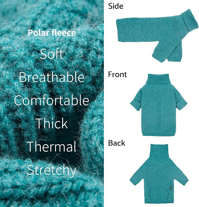 Fitwarm Knitted Dog Sweater - Thermal Winter Clothes for Small Dogs, Boy & Girl - Teal Blue, Small