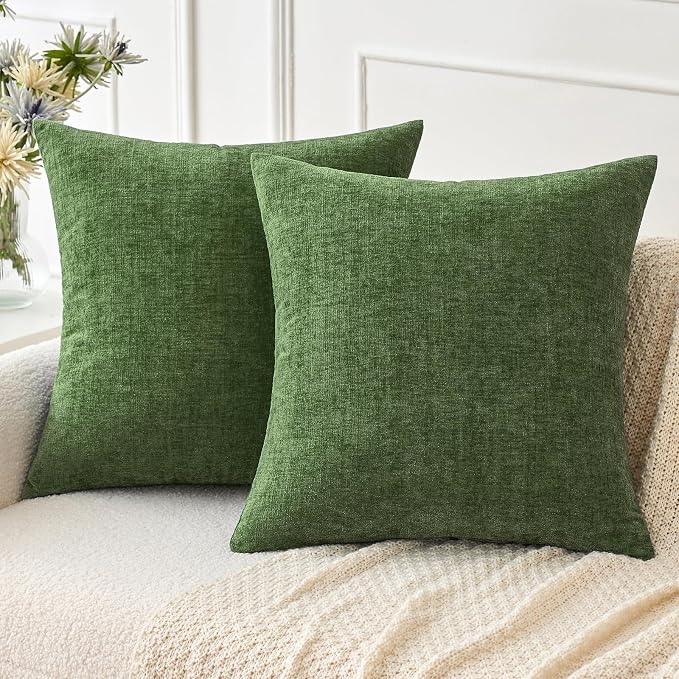 MIULEE Soft Chenille Throw Pillow Covers Moss Green 20x20 Inch Pack of 2 | Modern Home Decor, Classic Decorative Pillows, Solid Dyed Cases, Boho Couch Cushion Covers for Sofa Bed Living Room