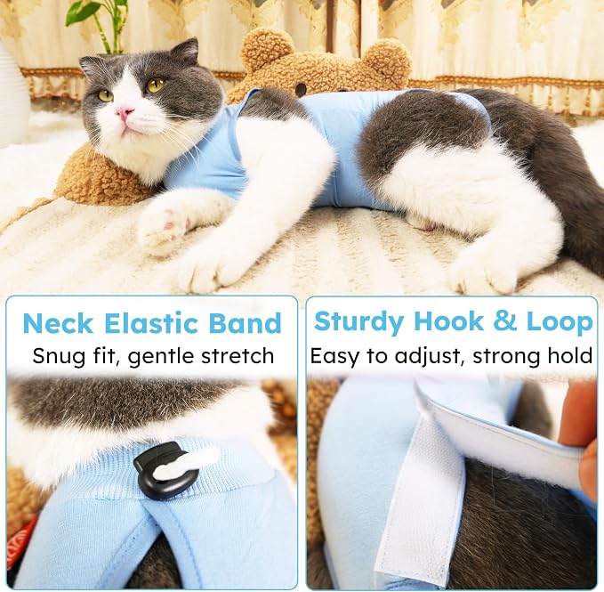 Hpetppy Recovery Suit for Cats After Surgery Soft Breathable Pet Bodysuit E-Collar & Cone Alternative Surgical Suit Kitten Wear Anti Licking Wounds Cat Onesie Cats Neuter Shirt Blue S