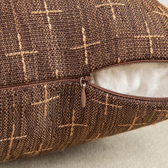 MIULEE Pack of 2 Decorative Vintage Burlap Linen Brown Throw Pillow Covers Modern Farmhouse Pillowcase Rustic Woven Textured Cushion Cover for Sofa Couch Bed 20x20 Inch Dark Coffee