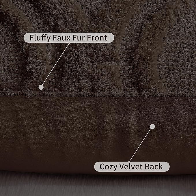 decorUhome Faux Fur Soft Dark Brown Throw Pillow Covers 24x24 Set of 2 | Plush Solid Fall Couch Pillow Covers, Accent Modern Farmhouse Neutral Decorative Square Pillow Cases for Sofa Bed Living Room