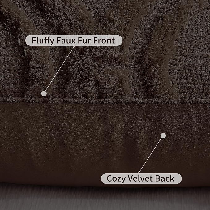 decorUhome Faux Fur Soft Dark Brown Throw Pillow Covers 12x20 Set of 2 | Plush Solid Fall Couch Pillow Covers, Accent Modern Farmhouse Neutral Decorative Square Pillow Cases for Sofa Bed Living Room