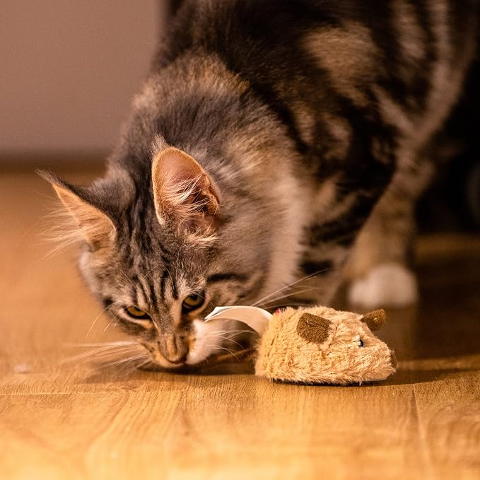 Gigwi Interactive Cat Toy Mouse, Moving Automatic Cat Toys Mice Electronic with Furry Tail, Automatic Squeaky Cat Toys for Kitten Indoor/Outdoor Exercise (Brown-Ear)