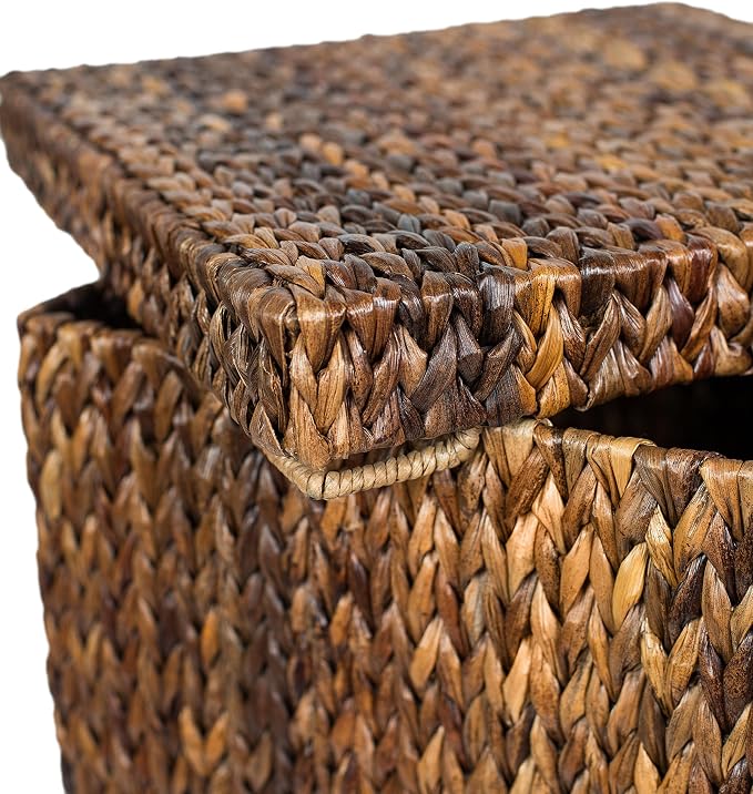 BIRDROCK HOME Woven Storage Cube - Abaca Seagrass Decorative Ottoman - Living Room Side Table - Store Blankets Pillows Magazines Books Remotes | Woven Basket with Lid, Removable Lid Doubles as Serving Tray, Footstool Ottoman with Storage for Living Roo...
