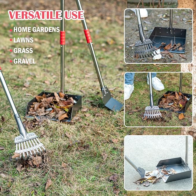 FUSBUNTY Dog Pooper Scooper Set, Heavy Duty Stainless Steel Rake & Spade | Extra Large Tray for Pet Waste Removal. No Bending Clean Up Tool for Grass, Dirt, Gravel, Yard & Outdoor Areas.