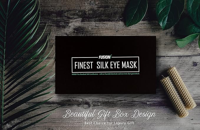 Fusion5 Silk Eye Mask with Elastic Band - 100% Pure Mulberry Sleep Mask - 25 Momme, Anti-Aging, Hypoallergenic, Blocks Light - Soft & Smooth Night Eye Cover for Sleeping & Travel with Box