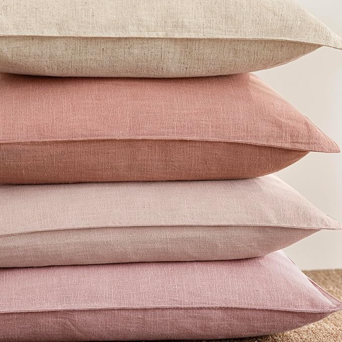 Foindtower Pack of 2, Decorative Linen Solid Throw Pillow Covers Accent Lumbar Cushion Case Boho Farmhouse Pillowcase for Chair Couch Sofa Bedroom Living Room Home Decor 12 x 20 Inch Coral Pink