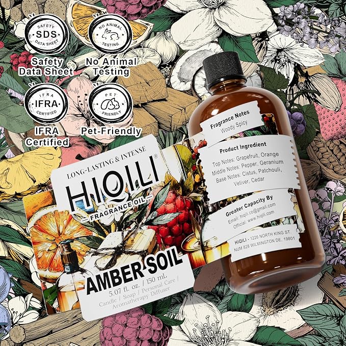 HIQILI Amber Soil Fragrance Oil for Diffuser, Perfume & Hair Perfume Mist Making - Citrus, Pepper & Woody Notes, Long-Lasting Scent - 5.07 Fl Oz