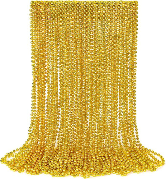 30PCS Mardi Gras Beads, Gold Bead Necklaces Decorations Stuff, 33" St Patricks Day Mardi Gras Necklace Party Favors, Festival Parade Throw Wedding Birthday Pirate Party School Activity Supplies Decor