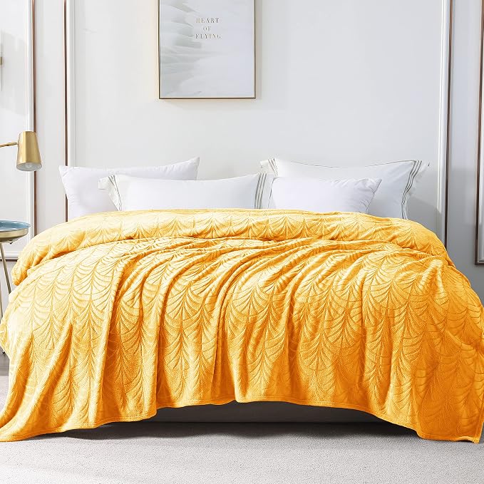 Whale Flotilla Soft Flannel Fleece Twin XL Size Bed Blanket, Lemon Yellow | 90"x66" Cozy Lightweight Breathable Coverlet, Plush Fluffy Bedspread, Vintage Pattern Decorative Blanket for Dorm, All Season