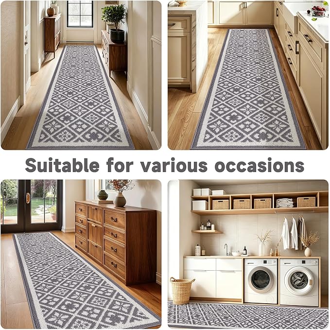 Ileading Hallway Runner Rug 2.6'x12' Heavy-Duty Durable Entryway Floor Mat with Non Slip Rubber Backing for Busy Traffic Extended Indoor Doormat Machine Washable Kitchen Throw Rug for Corridor(Grey)