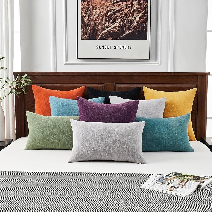 GAWAMAY Decorative Square Throw Pillow Covers 18"x18" Inch Set of 2, Super Soft Chenille Pillows Farmhouse Fall Pillowcase for Living Room Bedroom Sofa Couch Cushion Cover Burnt Orange 45x45cm
