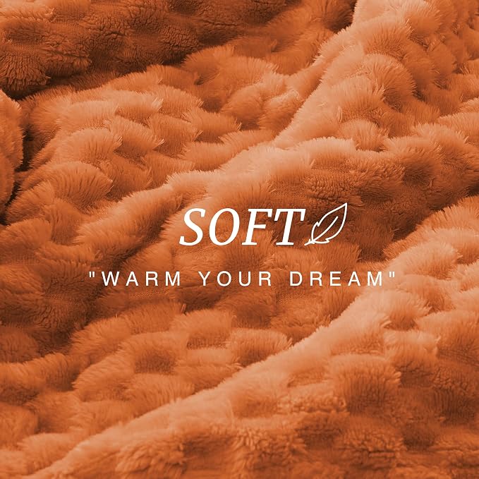 EXQ Home Fall Blanket Twin Size for Couch or Bed - 3D Imitation Turtle Shell Jacquard Decorative Fleece Blankets - Cozy Soft Lightweight Fuzzy Flannel Blanket Suitable for All Seasons(60"×80",Orange)