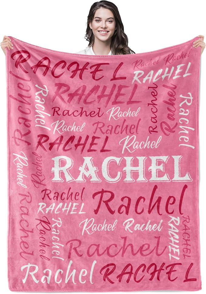 Personalized Pink Theme Fleece Throw Blanket, Soft Flannel, Custom Name for Men, Women, Kids, Birthday, Christmas, Valentines Day