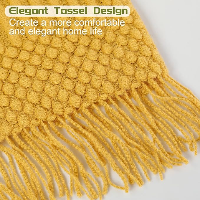 Blagic Soft Knitted Throw Blanket for Couch and Bed,Yellow,60"x80" | Lightweight and Cozy,Farmhouse Boho Blanket with Tassel,Decorative for Living Room,Gifts for Adults,All Season Use