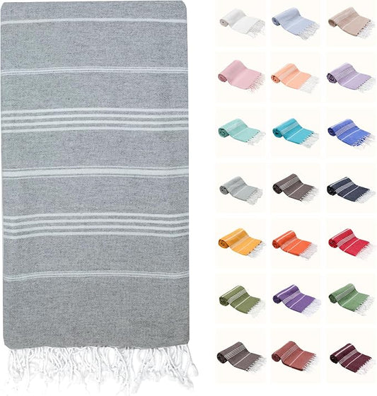 PARK&OZ Turkish Beach Towel – Oversized 100% Cotton, Quick-Dry, Absorbent, Sand-Free Blanket 72x40 – XL, Lightweight Pool Towel for Adults, Women, Men – Sand Resistant & Perfect Travel (Light Gray)