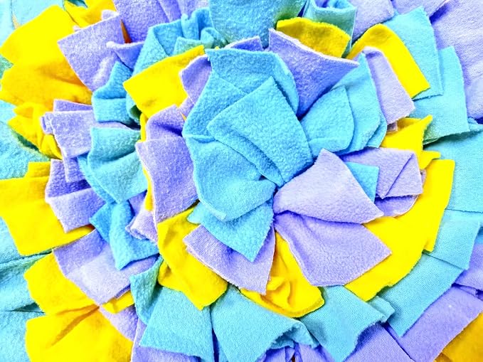 Vedem Small Animal Snuffle Mat Fleece Foraging Mats Interactive Feeding Toy Rabbit Guinea Pig Rat Hamster Anti Slip Treat Dispenser (Blue/Yellow/Purple)