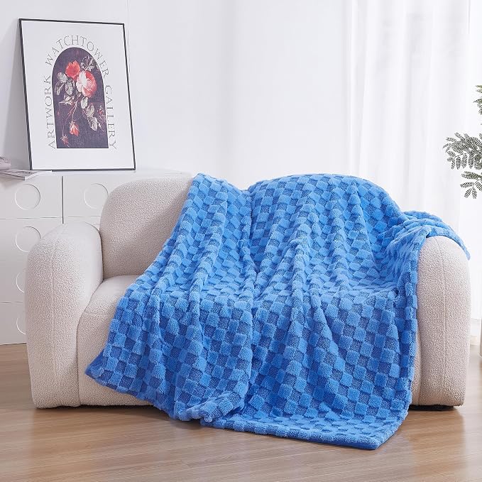 Luxury 3D Checkered Throw Blanket Reversible Thick Warm Blankets for Couch | Soft Velvet Flannel Fuzzy Plush Gift for Women