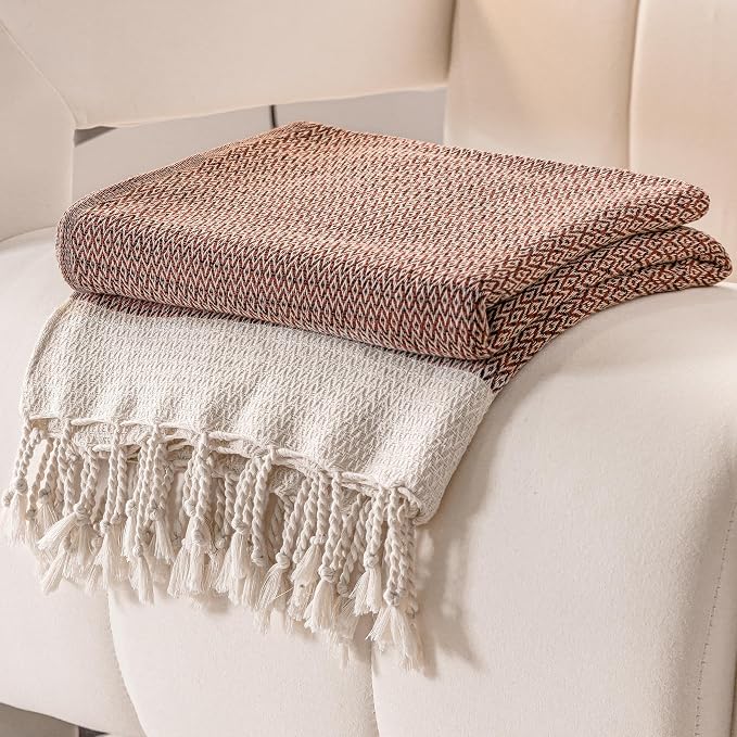 Peshtemania Premium Cotton Boho Blanket |50”x60”| Burnt Orange Fall Throw Blankets for Bed Sofa Couch Outdoor Farmhouse Turkish Throws and Blankets for Sofa Bedroom Picnic Blankets Yoga Blanket