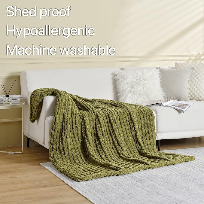 Maetoow Tighter Version Chenille Chunky Knit Blanket Throw,60×80,Olive Green