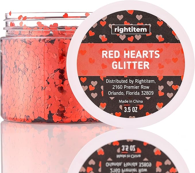 Nail Glitter - Red Hearts Chunky Glitter in Jar - 3,5 Oz Glitter for Crafts - Glitter for Slime - Face Glitter - Candle Glitter - Body Glitter