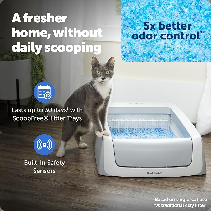 PetSafe ScoopFree Crystal Pro Legacy Self-Cleaning Litter Box, Uncovered | Hands-Free Automatic Cleaning, Advanced Odor Control, Health Counter Display, Includes 1 Disposable Crystal Litter Tray