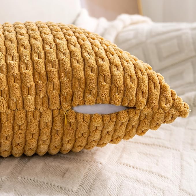 Set of 4 Mustard Yellow Decorative Throw Pillow Covers 16x16 Inch Corduroy Pillow Covers for Bed Couch Sofa Living Room Soft Square Cushion Cases