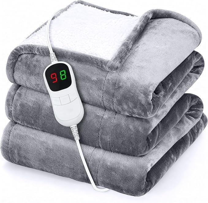 GENIANI Heated Blanket Electric Throw 50"x60" – Safe Electric Heating Blanket with Auto Shut-Off & Overheat Protection, 10 Heat Settings, Washable Heated Throw for Couch, Bed, Office & Dorm
