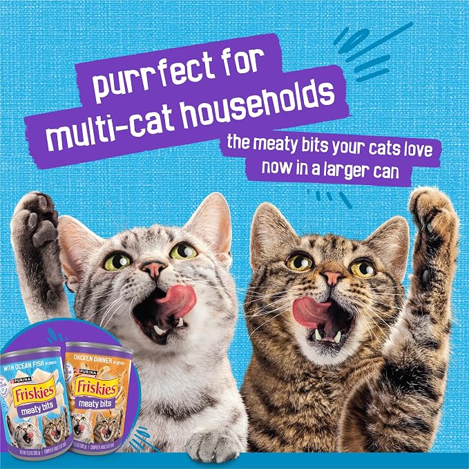 Purina Friskies Meaty Bits with Ocean Fish in Sauce Multi Cat Wet Cat Food - 13.5 Ounces (Pack of 12)