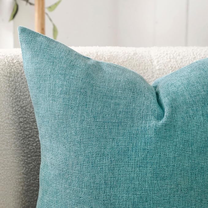Decorative Chenille Throw Pillow Covers 26x26 Euro Shams Turquoise | Pack of 2 Square Soft Cozy Concise Modern Farmhouse Fall Cushion Cases for Sofa Couch Bed Living Room Home Decor