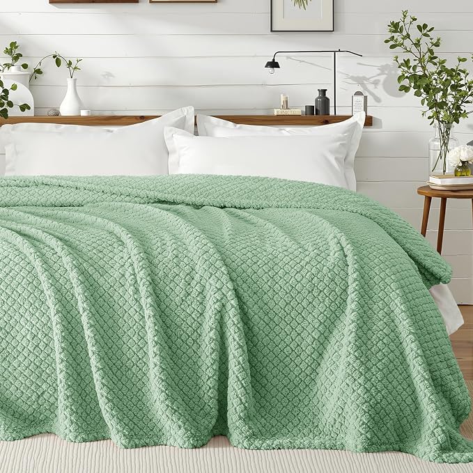 Exclusivo Mezcla Soft Fleece Twin Size Blanket for Bed, Sage Green | Jacquard Lightweight Cozy Bed Blanket, Breathable Decorative Fuzzy Textured All Season Use, 60x80 Inches