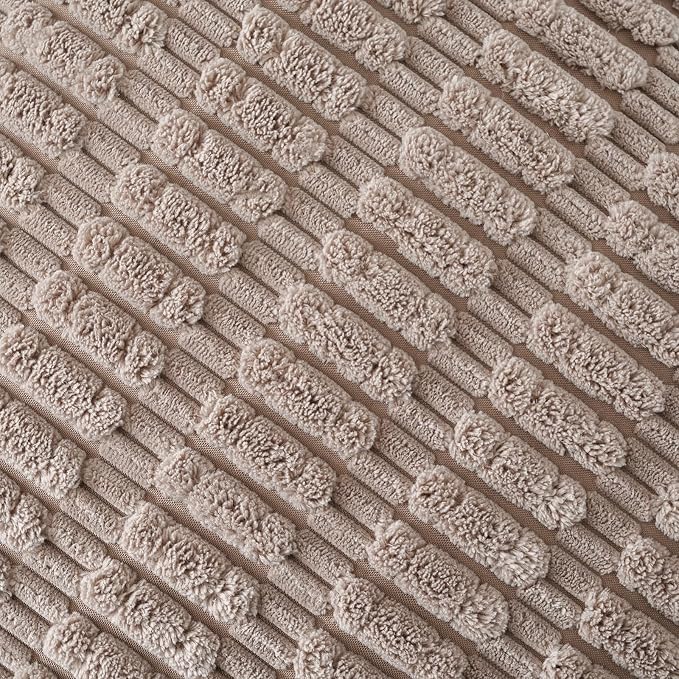 Volcanics Pack of 2 Corduroy Mocha Brown Throw Pillow Covers 18x18 | Decorative Soft Striped Square Cushion Cases, Modern Farmhouse Boho Home Decor
