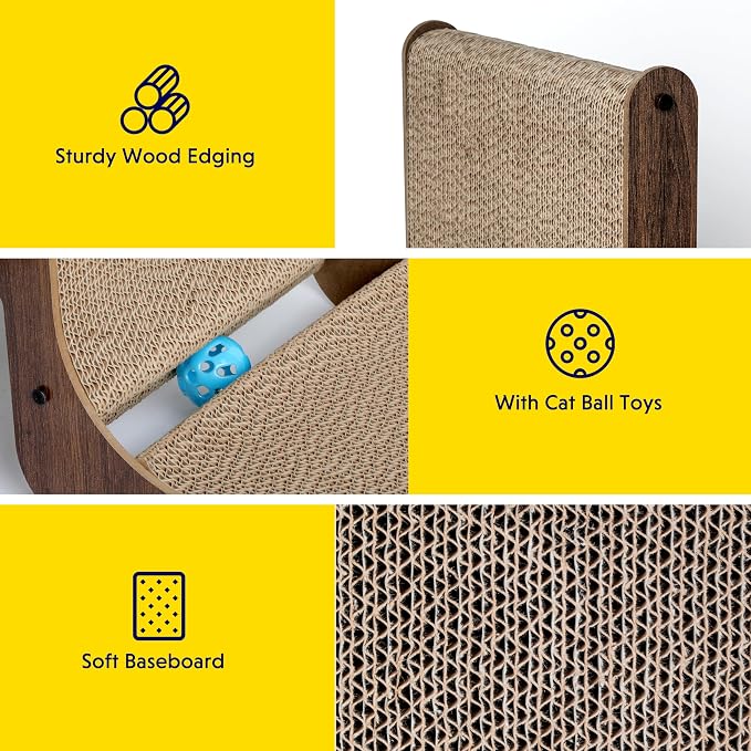 Simple Delxue Simple Deluxe Cardboard Cat Scratcher with Cat Toys Ball Track, 24 Inches L-Shaped Scratch Pad, Cardboard Lounge Bed, Stable and Durable, Furniture Protector, Reversible