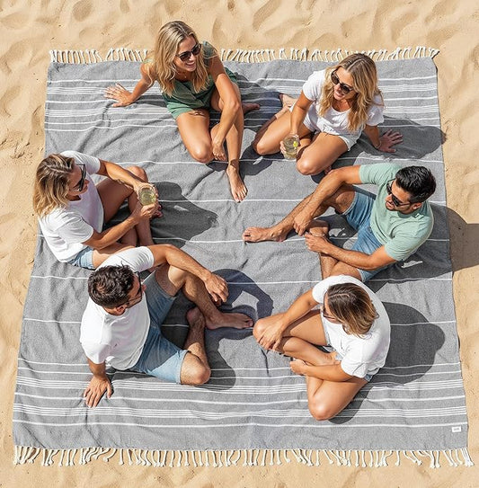 LANE LINEN Beach Blanket – Sand-Free, Extra-Large Picnic Mat, Quick-Dry, Pre-Washed Design (82"x82"), Beach Essentials for Family Picnics and Poolside Relaxation, Machine Washable – Smoky Black
