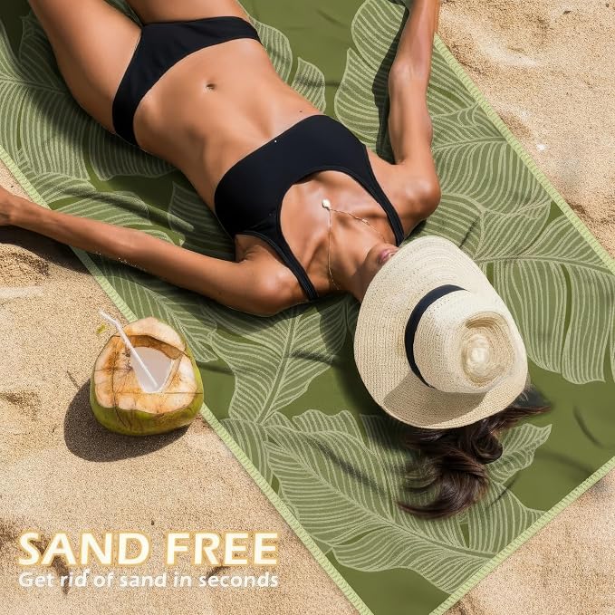 Eunzel 2 Pack Microfiber Beach Towel, Quick Dry Travel Towel Large Sand Free Towel for Beach, Camping, Swim Pool, Gym, Sports& Yoga 71"x32", Palm