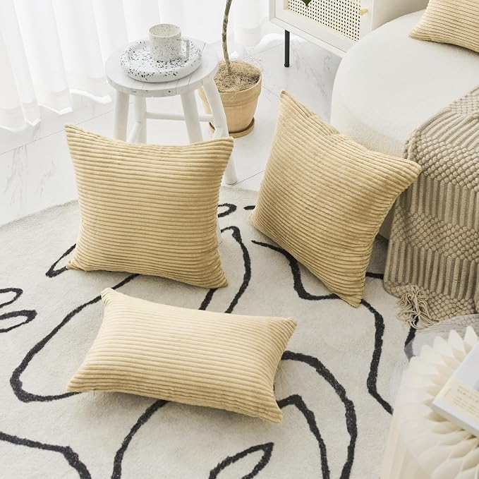 Home Brilliant Decorative Pillow Cover 26 x 26 Plush Velvet Corduroy Striped Throw Euro Pillow Sham Cushion Cover for Sofa, 26x26 inches (66cm), Taupe