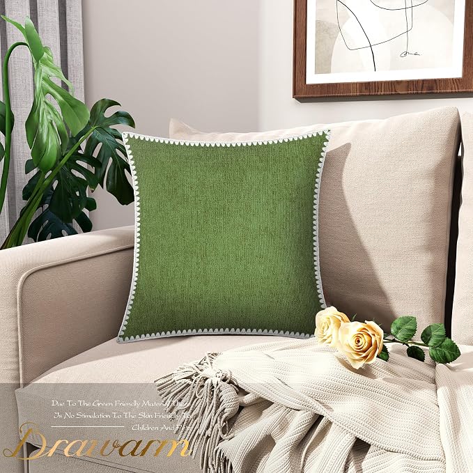 BRAWARM Chenille Throw Pillow Covers 18x18 Inches, Forest Green, 2 Pack | Decorative Pillow Covers with Shell Edge, Soft Cushion Cases for Sofa Bed Living Room Home Farmhouse (No Insert)