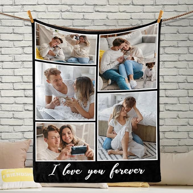 Personalized Mothers Day Birthday Blanket for Mom with Photos Text | Personalized Christmas Birthday Gifts for Mom Wife from Daughter Son Husband, Personalized Anniversary Couple Blanket Gifts