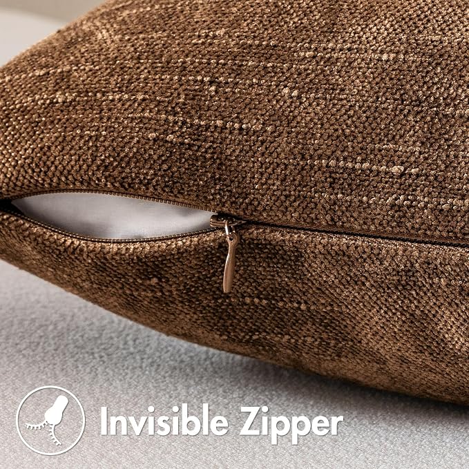 MIULEE Textured Chenille Throw Pillow Covers 20x20 Inch Honey Brown | Pack of 2 Decorative Soft Throw Pillows, Solid Textured Cushion Covers, Modern Home Decor for Couch Sofa Bedroom Living Room