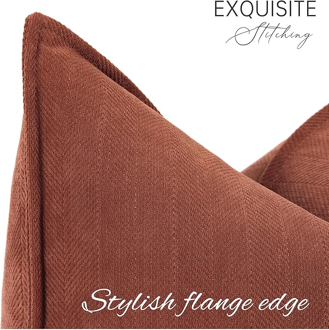 Rust Throw Pillow Covers 20x20 Set of 2 Chenille Fall Pillow Covers with Elegant Design Soft and Luxurious Decorative Throw Pillows for Couch, Bed, and Home Decor