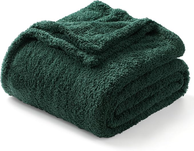 Exclusivo Mezcla Fleece Bed Blankets Queen Size for Bed, 90" x 90" | Super Soft and Cozy Fluffy Blanket for Women, Lightweight and Fuzzy Bedding for Bedroom , All Season, Forest Green